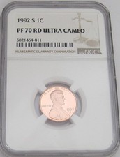 1992-S Lincoln Memorial Cent NGC PF70 RED ULTRA CAMEO - RED HOT PROOF =Top Grade picture