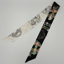 Hermès Twilly Brides de Gala en Fleurs Silk Scarf Black Floral Bag Scarf  picture