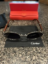 Cartier Wooded Temple Black Sunglasses With Gold Rim Finish  picture