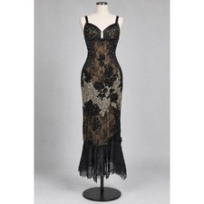 Archival Rare Y2K Mandalay Black Lace Sequin Gown Women 4 Mermaid Glamour Fairy picture