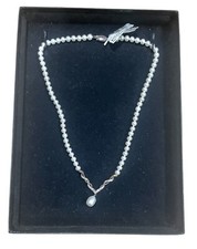 MACY'S Fine Pearl/Opaque Cult Pearl Necklace Strlng Slv & 14K CFWP DIA Neck picture