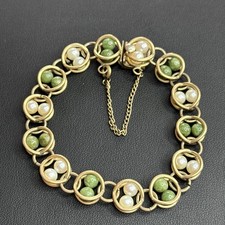 Vintage Winard Bracelet 12 K GF Gold Filled Caged Stones Double Link Safety Chai picture