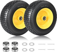 2 PC 16x6.50-8 Flat Free Tire and Wheel, Solid Riding Lawn Mower with 1