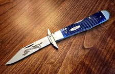 2002 CASE XX 8 dot 6111-1/ SS Blue Jig Bone Swing Guard Cheetah Pocket Knife picture