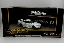 Hot Wheels Premium 1:43 & 1:64 Nissan Skyline GT-R V-Spec II BNR34 1999 White picture