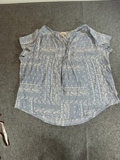 COMO Vintage Blue White Paisley Peasant V-Neck Tie Cap Sleeve Blouse Womens 2X picture