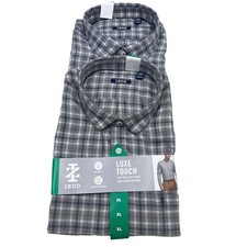 IZOD Luxe Touch Mens XL Modern Fit Plaid Button Down Shirt Gray 1797593 NEW picture