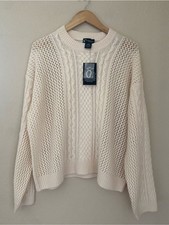 C by Bloomingdale’s 100% Cashmere XXL Cream Open-Knit Cable Crewneck Sweater picture