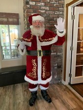 PROFESSIONAL DEEP RED RICH PLUSH VELVET CHRISTMAS XMAS COSTUME SANTA CLAUS SUIT picture