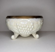 Antique Northwood Grape & Cable Custard Carnival Glass Fruit Bowl Gold Trim picture