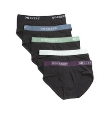 NWT Dockers.  Men's 5 Pack. Premium Cotton Fly Front Briefs. Black. MSRP $38.00 picture