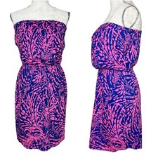 Lilly Pulitzer Windsor Dress Strapless Rollin In The Grass Zebra Pink Blue Small picture