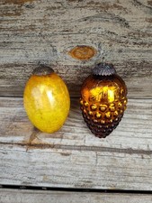 Antique Kugel Ornaments Amber Glass Pinecone Baroque Cap/ Crackle Glass Egg picture