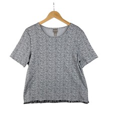 Chico's Women's Short Sleeve Tweed Top Fringed Hem Size 2 (US Large) Black picture