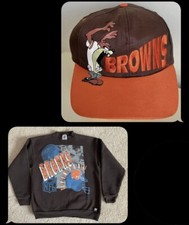 Cleveland Browns Logo 7 1991 NFL Vintage Sweatshirt Adult L 1994 Taz Hat Lot picture