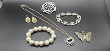 6 Vintage pieces of Jewlery Silver Tone Necklace Brooch Bracelet Pendant Signed picture