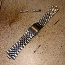 Seiko Vintage Base Metal Watch Bracelet 18mm Curved Ends G1356-E w/ Lug Covers picture