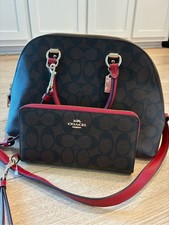NEW Coach Katy Satchel Signature Canvas Brown Red with Wallet 2558 picture
