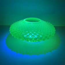 Fenton Greenish Topaz Hobnail Low Bulbous Vase, Unusual Piece Uranium Glows picture