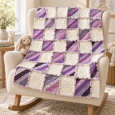 Handmade Rag Quilt 30x33 Purple Floral Patchwork  Blanket picture