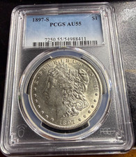 1897-S MORGAN SILVER DOLLAR BETTER SF DATE/MINT PCGS AU55 JUST GRADED picture