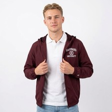 Champion Harvard University Windbreaker Jacket Men Small Crimson Full Zip Hooded picture