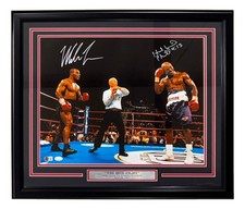 Mike Tyson Evander Holyfield Signed Framed 16x20 Bite Fight Photo JSA+BAS picture