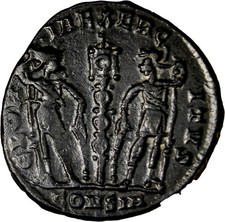 Constans Caesar Roman AE - GLORIA EXERCITVS - Rare Left Facing Bust COA picture