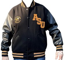 VTG Alabama State University AFROTC Det 019 Varsity Jacket Wool Leather Black picture
