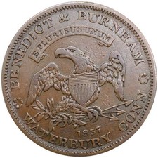 (1837) Waterbury CT HT-104a (R-3) Benedict & Burnham Hard Times Token  picture