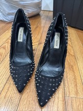 Steve Madden Black Spiked Studded Pointed Toe Heels Pumps Size 8 Women's picture