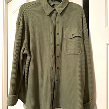 Buffalo Jeans Women’s Green Waffle Knit Button-Up Long Sleeve Point Collar L picture