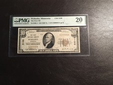 10.00 1929 National WABASHA Minnesota PMG 20 VF picture
