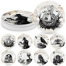 LOYIM 8 Pcs Halloween Dinnerware Set Halloween Plates Serving Dishes, Retro picture