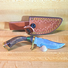 Custom Handcrafted Damascus Steel Skiner KnifeCurved Stag  MultiColor WoodHandle picture