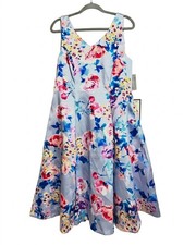 Alex Evenings Lilac Floral Size 14 V-Neck Sleeveless Mikado Midi Dress Women NWT picture