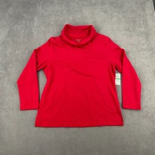 Karen Scott Sport Shirt Top Womens Large Red Cotton Long Sleeve Funnel Neck Slit picture