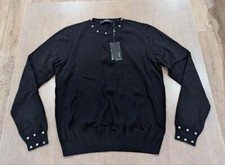 $1650 Mens VERSACE Studded Virgin Wool Crewneck Sweater Black 48 US Medium picture