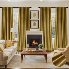 4 Gold Velvet-Style Room Darkening Curtain Panels for Bedroom & Living Room picture