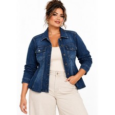 Liverpool Los Angeles Fit & Flare Trucker Jacket Blue Delacey 2X New picture