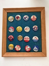 Vintage 1950s MLB Baseball Pinback Buttons Framed Display Red Sox Yankees & more picture