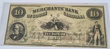 [RAS] 1857 Cheraw SC Banknote $10 Pre-Confederate Green & Black JC Calhoun Low# picture