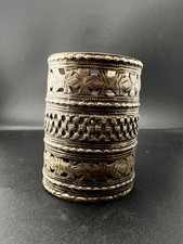 Antique Berber White Metal Cuff - North African Tuareg Geometric Openwork Bangle picture