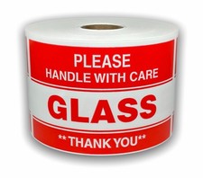 3x5 Please Glass / Thank You Labels Fragile Adhesive Stickers 1 Roll of 500 picture