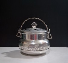 Vintage Aluminum Bowl Canister With Lid, Twisted Handle picture