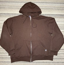 Vtg Y2k Russell Athletic Brown Zip-Up Hoodie Sweatshirt Medium Essential Boxy picture