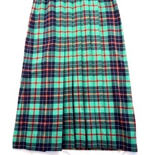 Vintage 70s Young Traditions Wool Tartan Plaid Pleated Maxi Skirt Green Navy Red picture