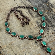 Valentines Sale Copper Malachite Gemstone Chain Electroformed Necklace Jewelry picture