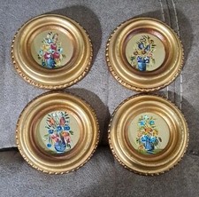 Vintage Gilded Frame Floral Miniature Paintings Italy picture