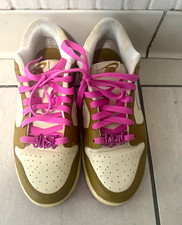 Nike Dunk Low Leather Low Top Sneakers White/Gold/Pink Lace-Up picture